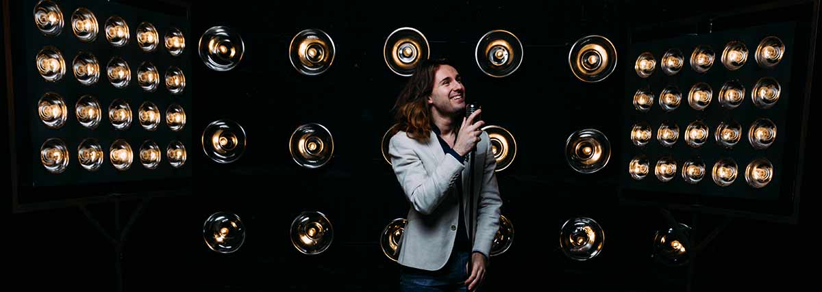 man singing in studio