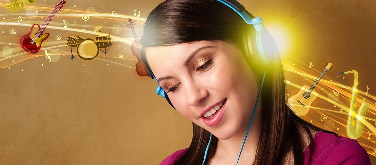 Singer listening through headphones while developing inner hearing and musical imagination