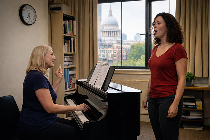 Singing teacher and student having lesson