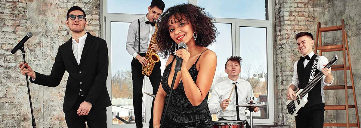 Singing woman in a band